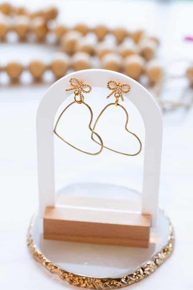 Gold Heart & Bow Dangles