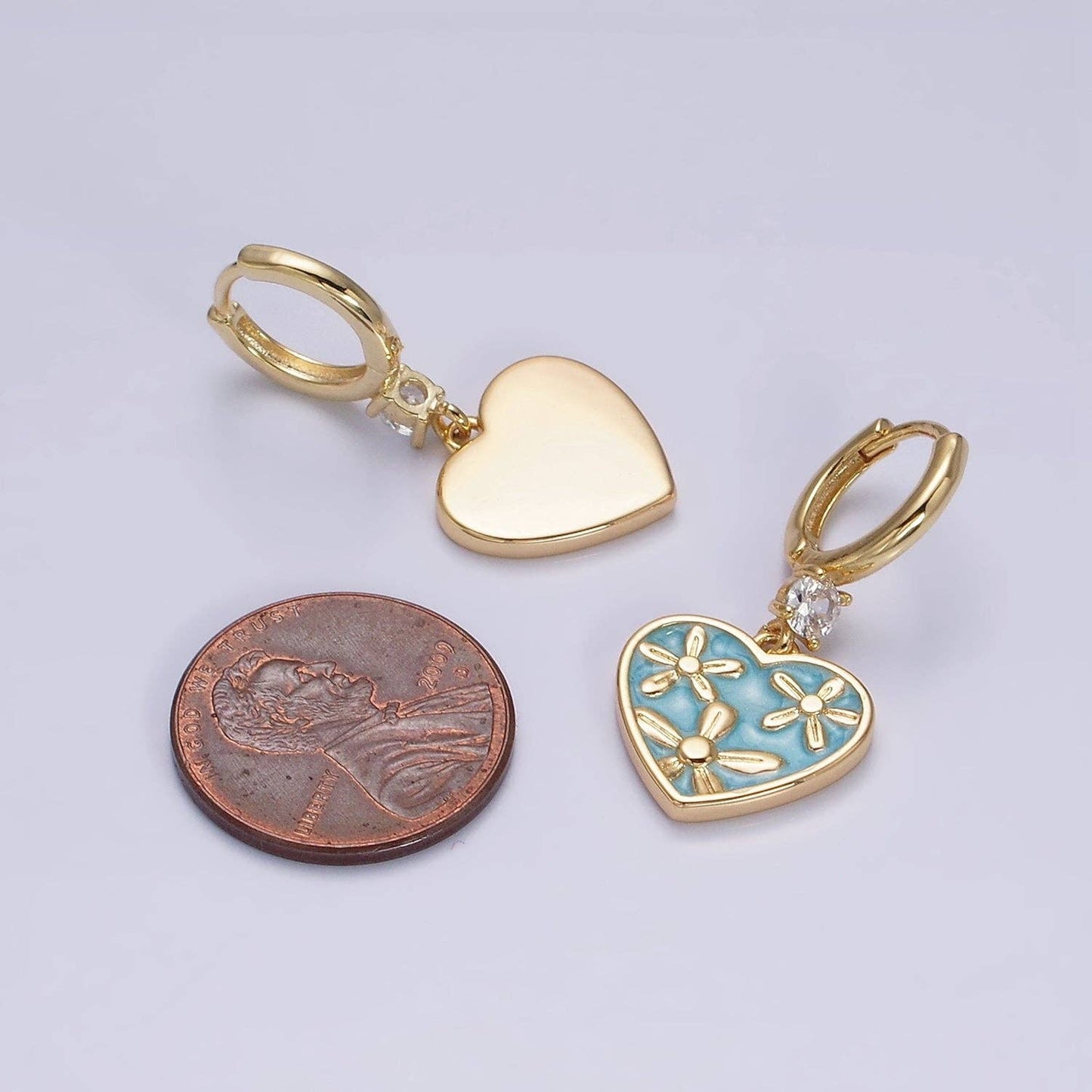 Enamel Triple Flower Cubic Zirconia Heart Earrings