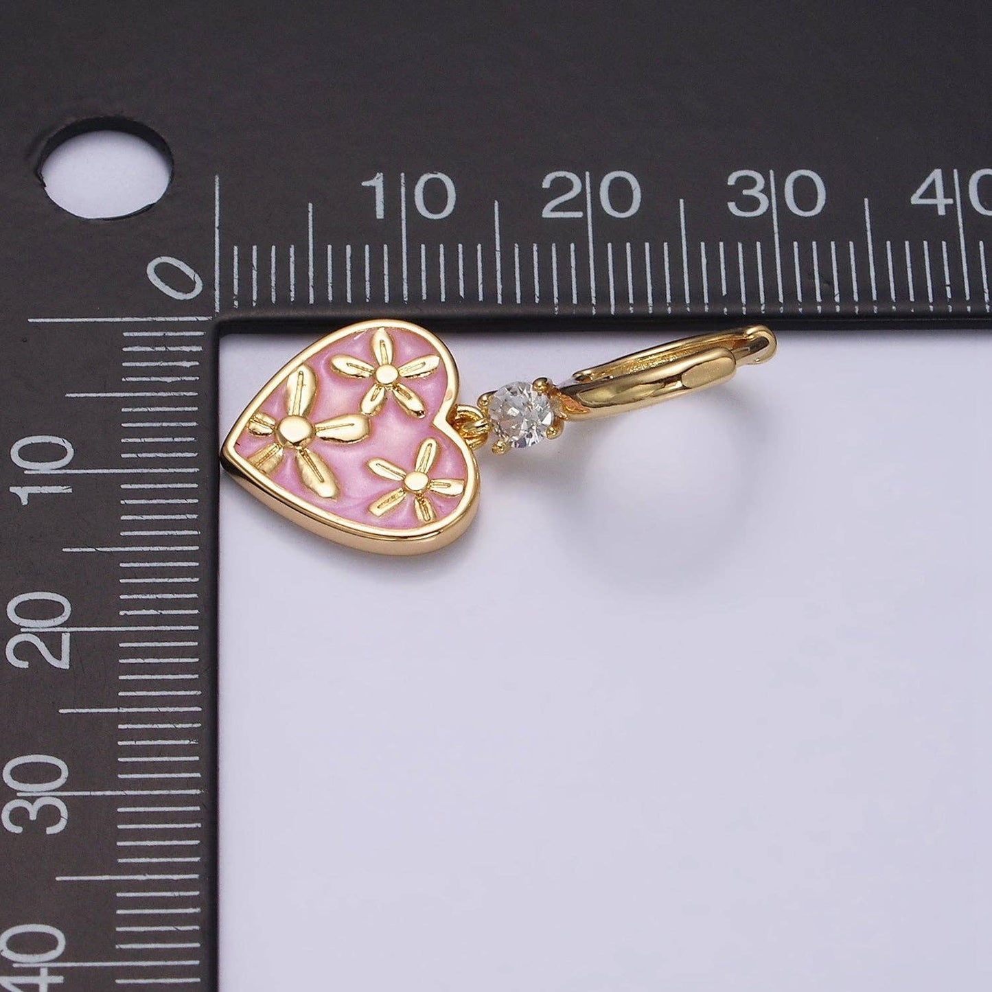 Enamel Triple Flower Cubic Zirconia Heart Earrings