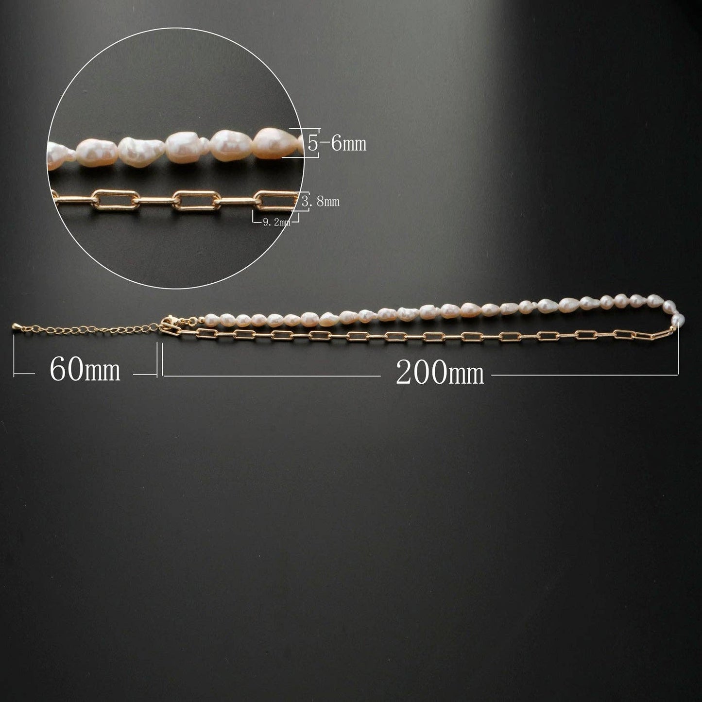 18k Gold Filled Freshwater Pearl Half Chain and Paper Clip Necklace