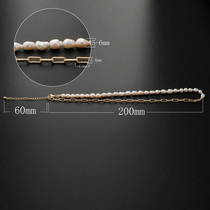 18k Gold Filled Freshwater Pearl Half Chain and Paper Clip Necklace