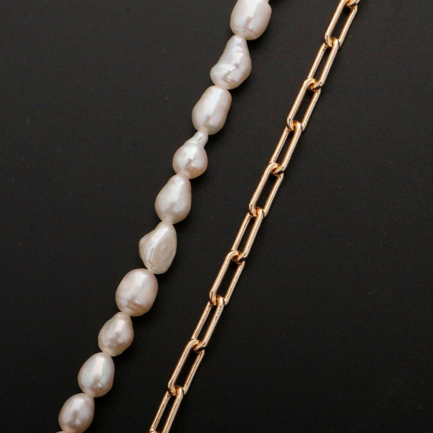18k Gold Filled Freshwater Pearl Half Chain and Paper Clip Necklace