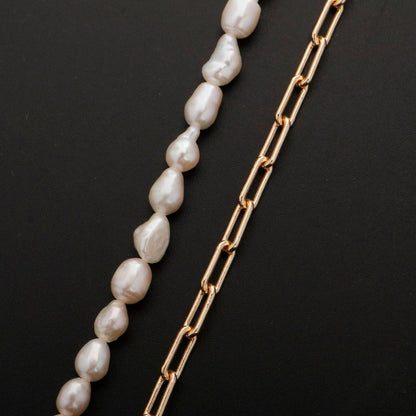 18k Gold Filled Freshwater Pearl Half Chain and Paper Clip Necklace